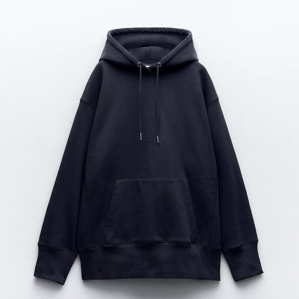 Zara | NWOT Navy Blue Pullover Hoodie with Kangaroo Pocket